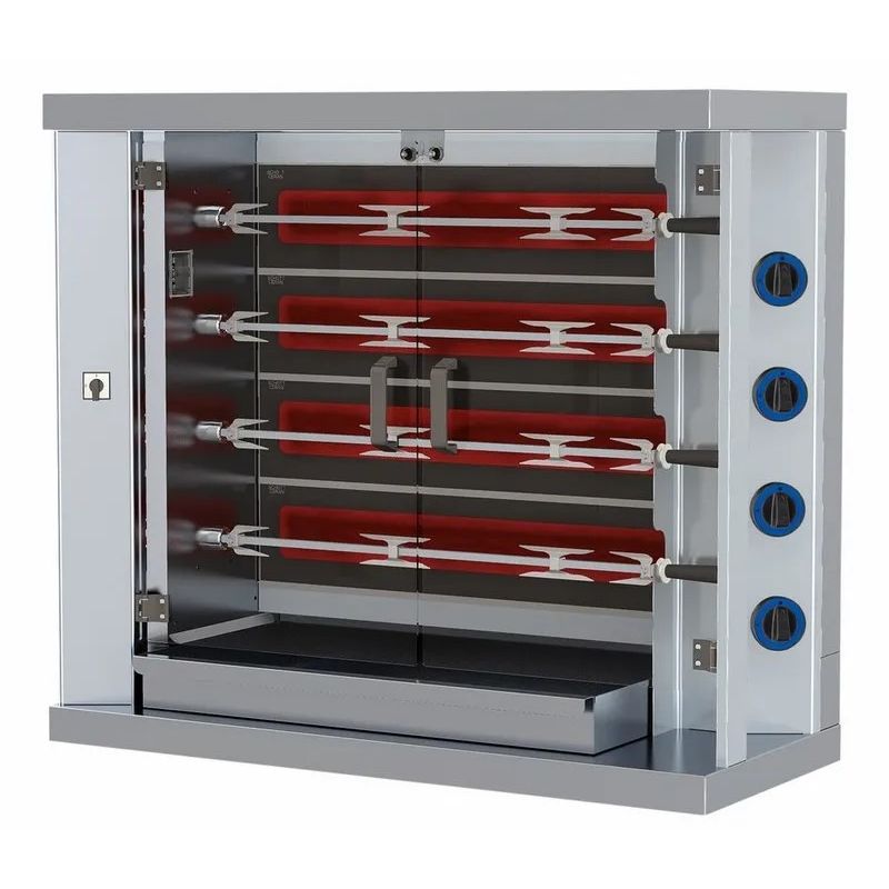 Rôtissoire à poulets à gaz avec éclairage, 4 broches pour 20 poulets