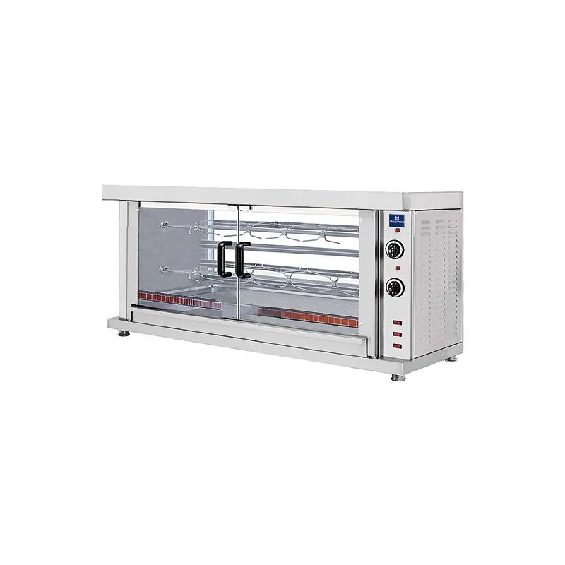 Rôtissoire à poulets électrique avec éclairage et 2 broches pour 8-10 poulets - 1320x460x660 mm