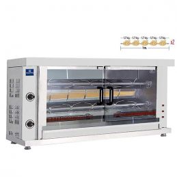 Rôtissoire à poulets à gaz avec éclairage et 2 broches pour 8-10 poulets - 1320x460x680 mm