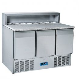 Table à pizza avec 3 portes GN 1/1, 8x GN 1/6 h150 mm, 0°/+8°c