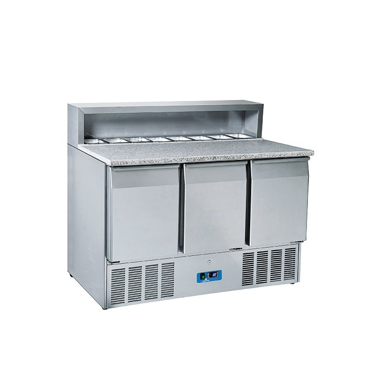 Table à pizza avec 3 portes GN 1/1, 8x GN 1/6 h150 mm, 0°/+8°c
