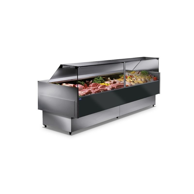 Vitrine bain-marie avec vitre verticale surface d'expo GN4 monophasé