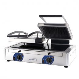 Gril de contact professionnel 2 plaques vitro lisse/rainurée 220x220 mm - 3400kw