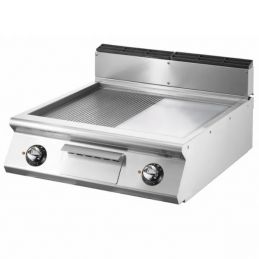 Fry-top gaz, top, plaque 1/2 lisse,1/2 nervurée chromée