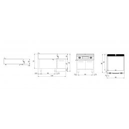 Fry-top gaz, top, plaque 1/2 lisse,1/2 nervurée chromée