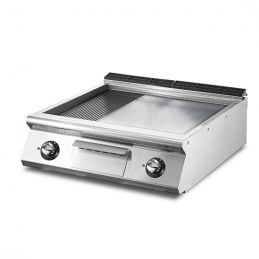 Fry-top électrique, top, plaque 1/3 rainurée et 2/3 plaque lisse chromée