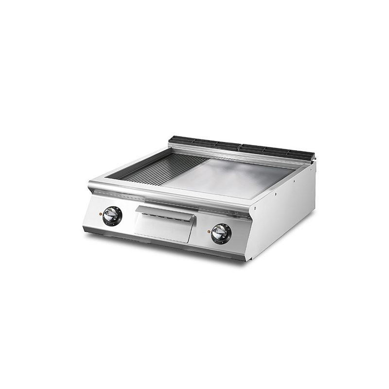 Fry-top électrique, top, plaque 1/3 rainurée et 2/3 plaque lisse chromée