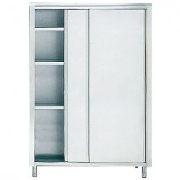 Armoire inox de rangement avec portes coulissantes et 3 étagères, 1600x700 mm
