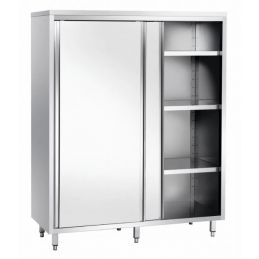 Armoire inox de rangement avec portes coulissantes et 3 étagères, 2000x600 mm
