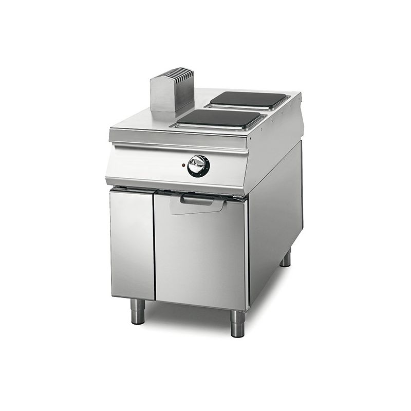 Cuisinière à gaz avec 2 brûleurs sur coffre avec portes, tableau de contrôle sur deux côtés