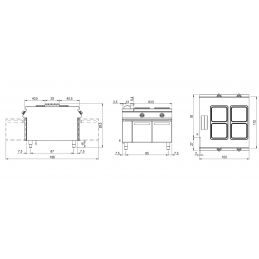 Cuisinière électrique avec 4 plaques sur coffre avec portes, tableau de contrôle sur deux côtés