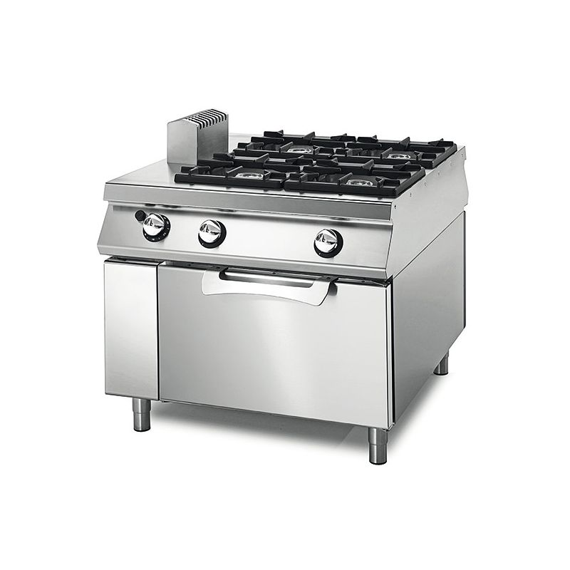 Cuisinière à gaz professionnelle sur four gaz statique avec 4 brûleurs de 5.5 à 7.5 kw