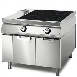 Plaque induction professionnelle triphasé avec 4 plaques ø 280 mm sur coffre avec portes