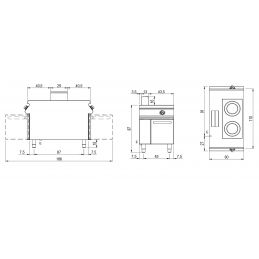 Plaque induction professionnelle triphasé avec 2 plaques ø 280 sur coffre avec portes