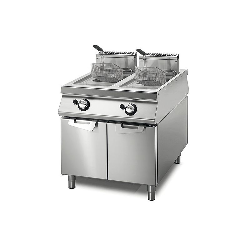 Friteuse gaz professionnelle 13+13 litres sur coffre avec portes