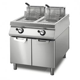 Friteuse gaz professionnelle 22+22 litres sur coffre avec portes