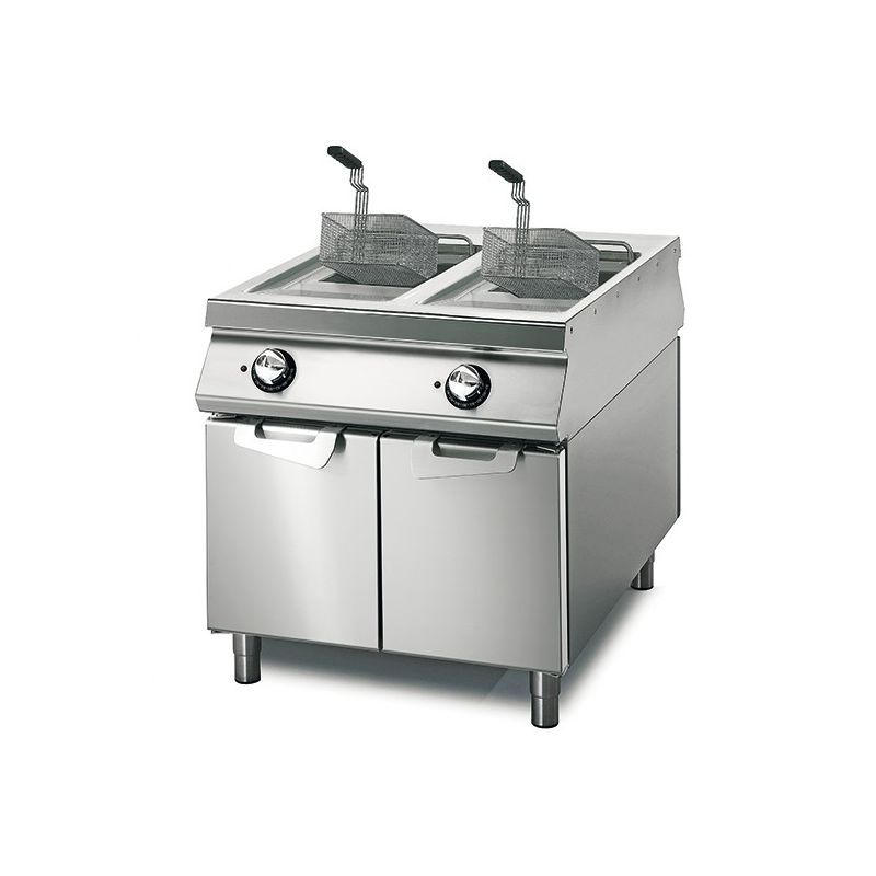 Friteuse électrique professionnelle 13+13 litres sur coffre avec portes