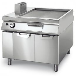 Fry-top gaz professionnel sur coffre avec portes et plaque lisse 900x735 mm - 14 000 w