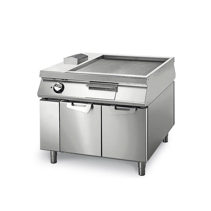 Fry-top électrique professionnel sur coffre avec portes et plaque lisse 900x735 - 15 000 w