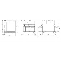 Fry-top gaz professionnel sur coffre avec portes et plaque lisse 900x735 mm - 14 000 w