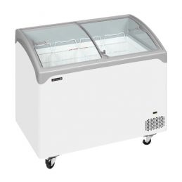 Congélateur de crème glacée avec couvercles coulissants vitrés bombés