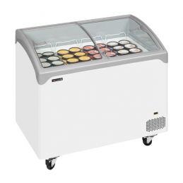 Congélateur de crème glacée avec couvercles coulissants vitrés bombés