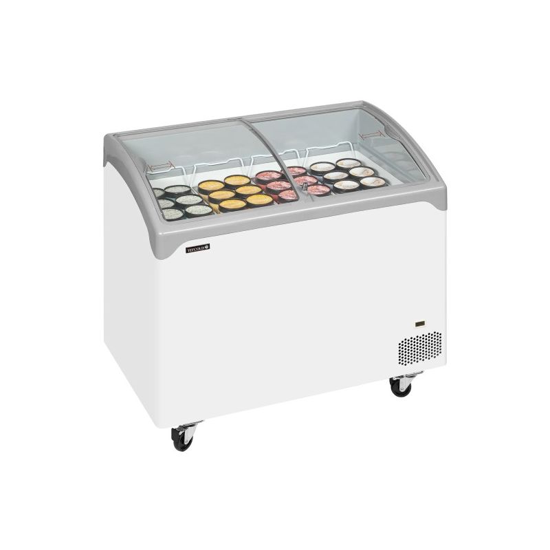 Congélateur de crème glacée avec couvercles coulissants vitrés bombés
