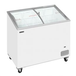 Congélateur coffre avec couvercles coulissants vitrés bombés