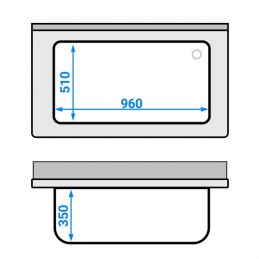 Évier pour casseroles ECO - 1200x700 mm - avec fond et 1 bac