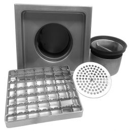 Caniveau de sol inox 400x400, sortie latérale