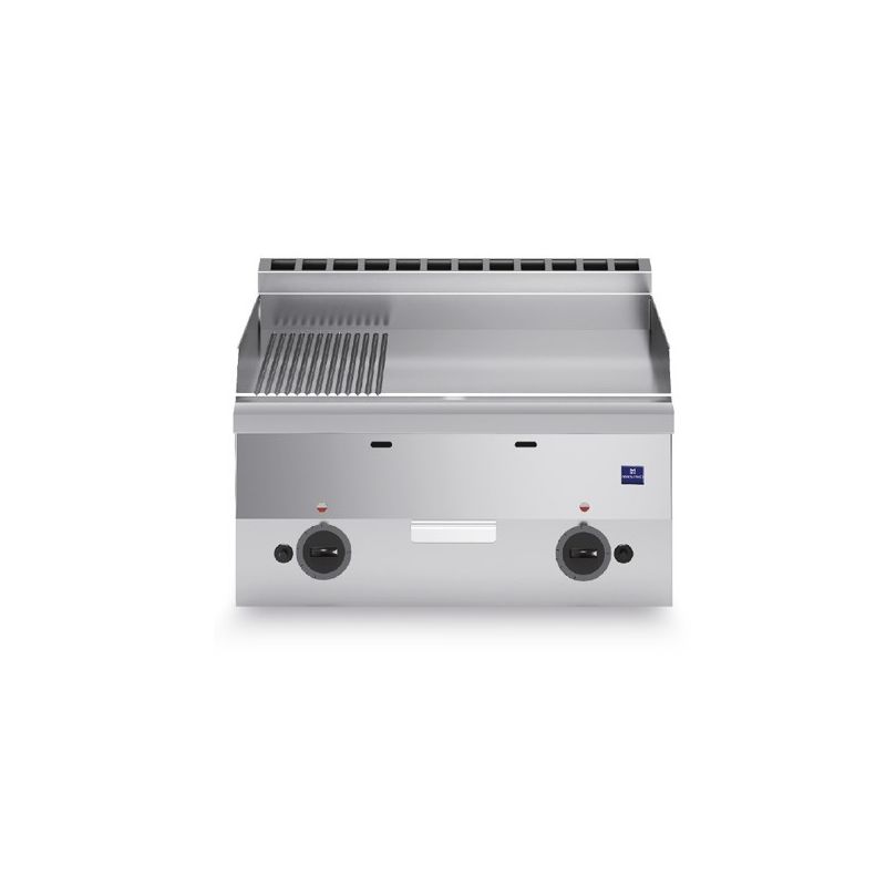 Plaque à snacker de table au gaz avec plaque 1/3 rainurée et 2/3 lisse - 600x600x300 mm