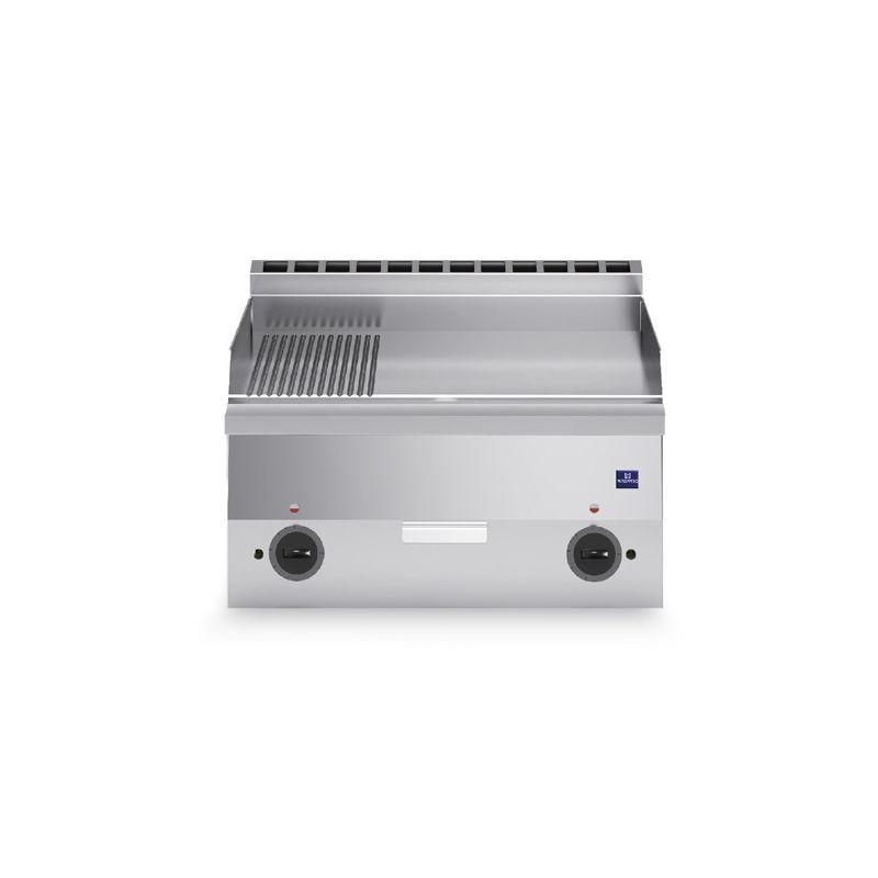 Plaque à snacker électrique de table avec plaque chromée 1/3 rainurée et 2/3 lisse - 596x470 mm