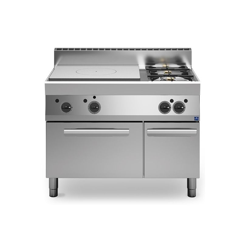 Plaque coup de feu 2 brûleurs à gaz avec 1 four à gaz et 1 armoire fermée - 1100x650x850 mm