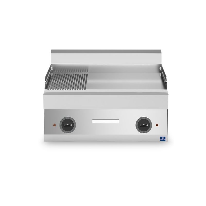 Plaque à snacker électrique de table avec plaque 1/3 rainurée et 2/3 lisse - 396x520 mm