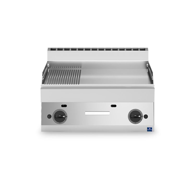 Plaque à snacker de table au gaz avec plaque 1/3 rainurée et 2/3 lisse - 320x500 mm