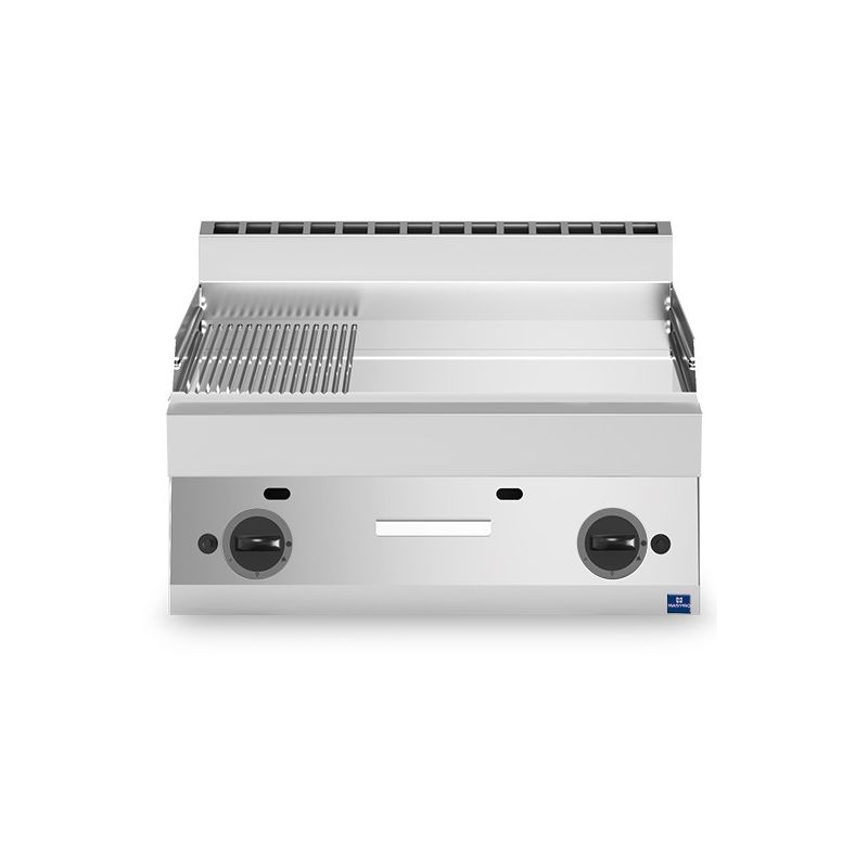 Plaque à snacker de table au gaz avec plaque chromée 1/3 rainurée et 2/3 lisse - 696x520 mm