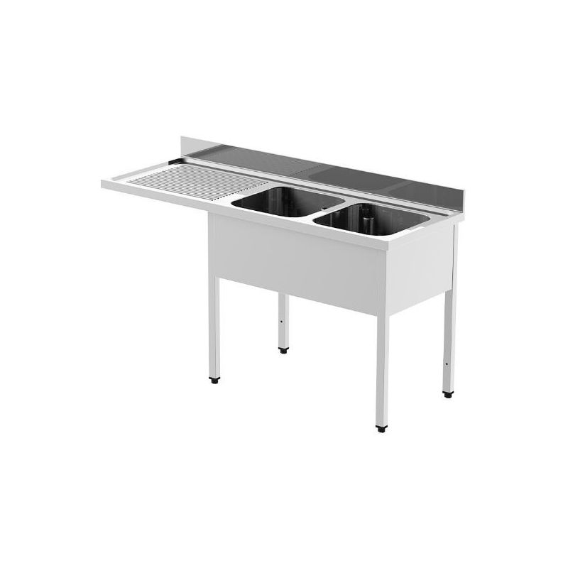 Plonge inox avec 2 éviers à droite - série 700 - long. 1800 mm (MPK2/1GMLV)