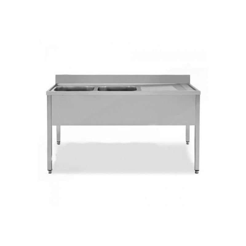 Plonge inox avec 2 éviers à gauche - série 600 - long. 1600 mm (MAK2/1D)