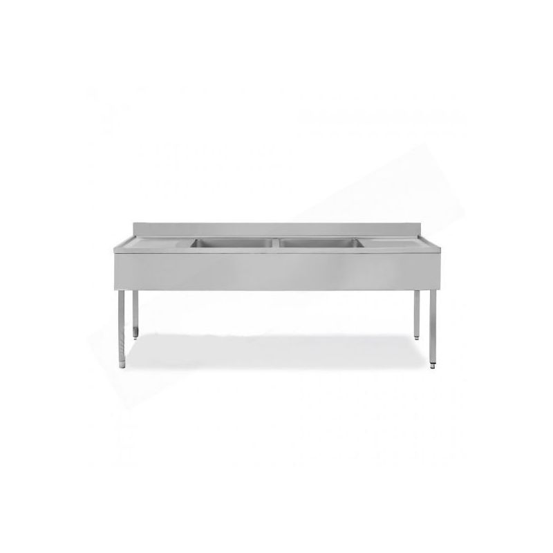 Plonge inox avec 2 éviers et égouttoirs - série 600 - long. 2000 mm (MAK2/2)