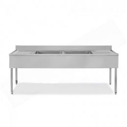 Plonge inox avec 2 éviers et égouttoirs - série 700 - long. 2000 mm (MPK2/2)