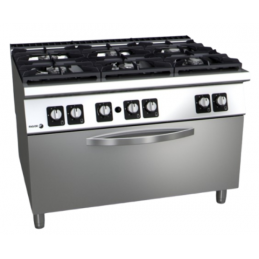 Fourneau professionnel 6 feux gaz avec four statique panoramique FAGOR