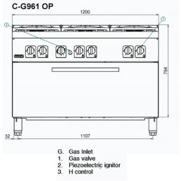 Fourneau professionnel 6 feux gaz avec four statique panoramique FAGOR